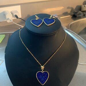Gold and Blue Heart Jewelry Set